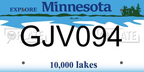 GJV094 Minnesota License Plate
