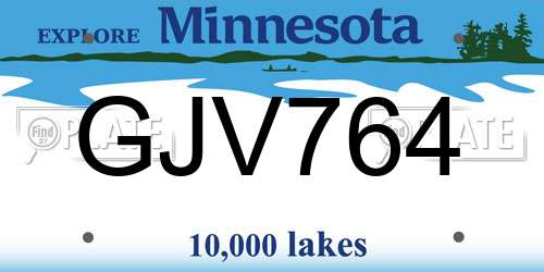 GJV764 Minnesota License Plate