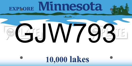 GJW793 Minnesota License Plate