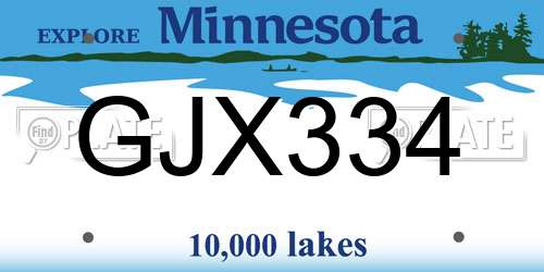 GJX334 Minnesota License Plate