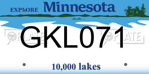 GKL071 Minnesota License Plate