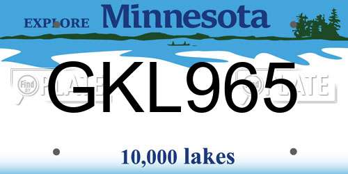 GKL965 Minnesota License Plate