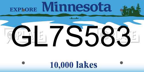 GL7S583 Minnesota License Plate