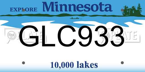 GLC933 Minnesota License Plate