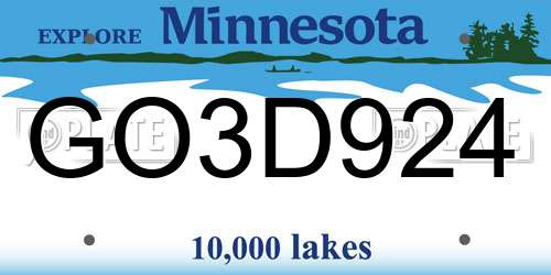 GO3D924 Minnesota License Plate