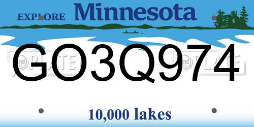GO3Q974 Minnesota License Plate