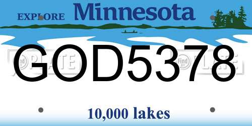 GOD5378 Minnesota License Plate