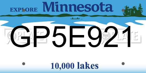 GP5E921 Minnesota License Plate