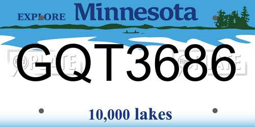 GQT3686 Minnesota License Plate