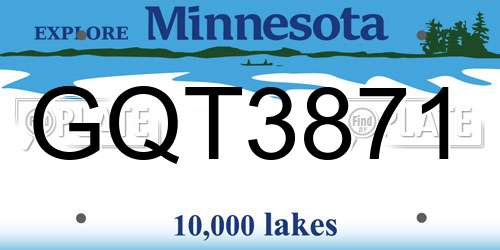 GQT3871 Minnesota License Plate
