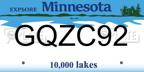 GQZC92 Minnesota License Plate