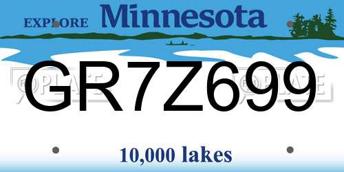GR7Z699 Minnesota License Plate