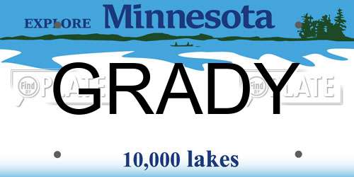 GRADY Minnesota License Plate