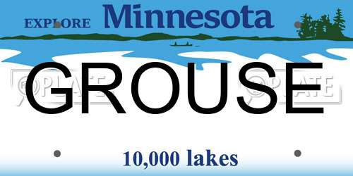 GROUSE Minnesota License Plate