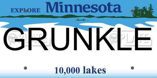 GRUNKLE Minnesota License Plate