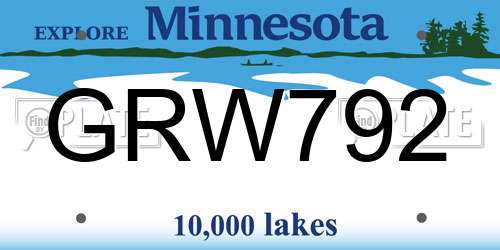 GRW792 Minnesota License Plate