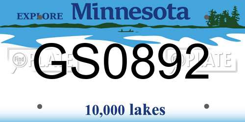 GS0892 Minnesota License Plate