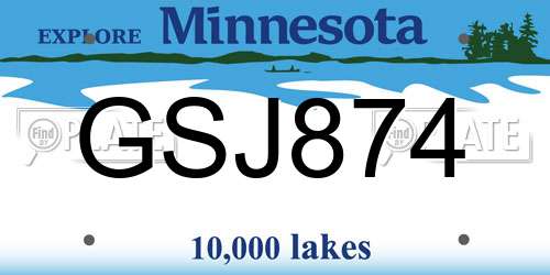 GSJ874 Minnesota License Plate