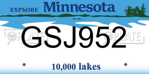 GSJ952 Minnesota License Plate