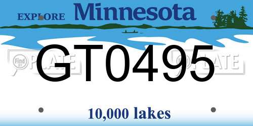 GT0495 Minnesota License Plate