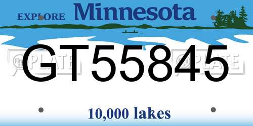 GT55845 Minnesota License Plate