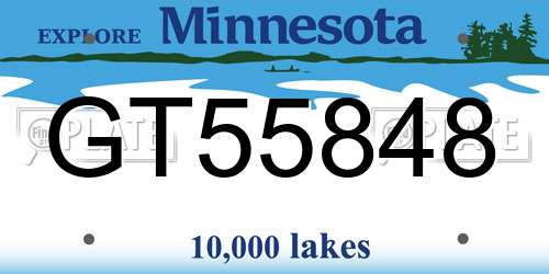 GT55848 Minnesota License Plate