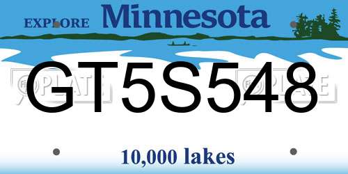 GT5S548 Minnesota License Plate