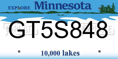GT5S848 Minnesota License Plate
