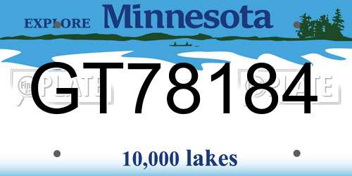 GT78184 Minnesota License Plate