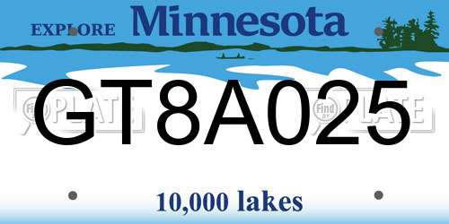 GT8A025 Minnesota License Plate