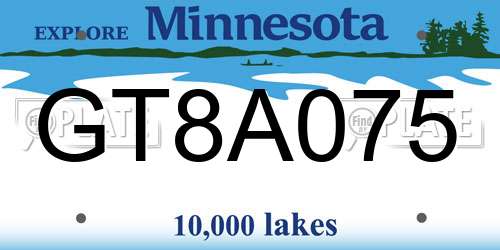 GT8A075 Minnesota License Plate