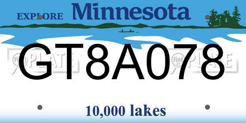 GT8A078 Minnesota License Plate