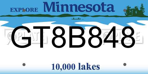 GT8B848 Minnesota License Plate