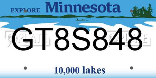 GT8S848 Minnesota License Plate