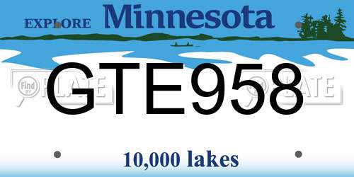 GTE958 Minnesota License Plate