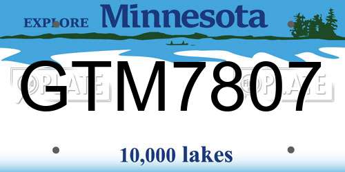 GTM7807 Minnesota License Plate