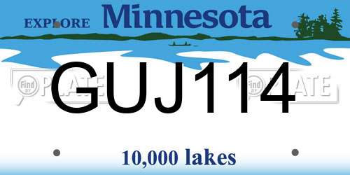 GUJ114 Minnesota License Plate