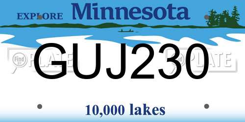 GUJ230 Minnesota License Plate
