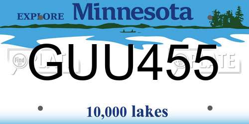 GUU455 Minnesota License Plate
