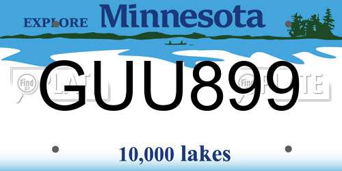 GUU899 Minnesota License Plate