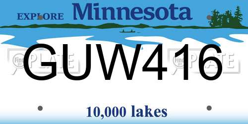 GUW416 Minnesota License Plate