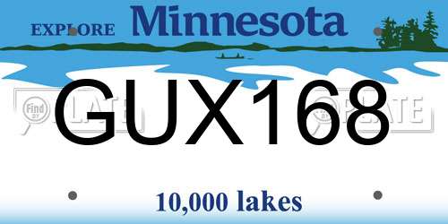 GUX168 Minnesota License Plate