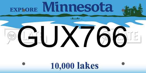 GUX766 Minnesota License Plate