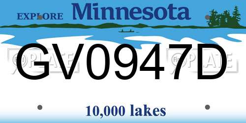 GV0947D Minnesota License Plate