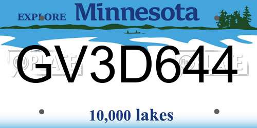 GV3D644 Minnesota License Plate