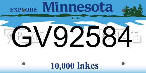 GV92584 Minnesota License Plate