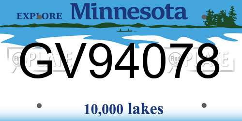 GV94078 Minnesota License Plate