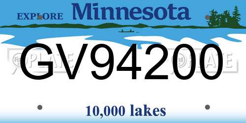 GV94200 Minnesota License Plate