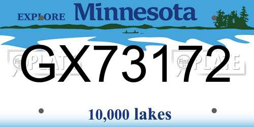 GX73172 Minnesota License Plate