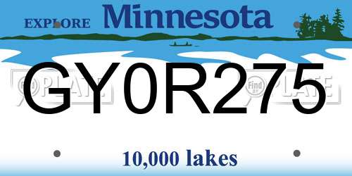 GY0R275 Minnesota License Plate